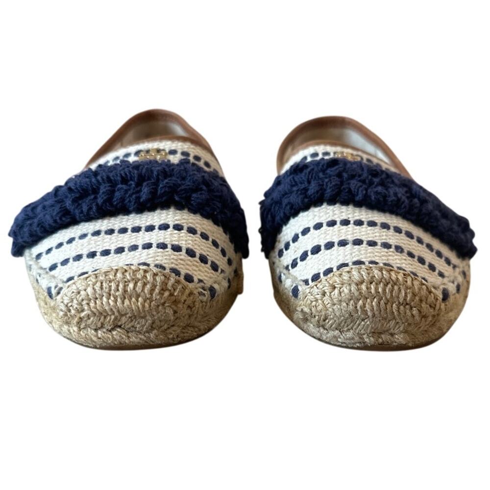 Tory Burch Shaw Fringe Espadrilles Navy Cream Stripe 8 - Picture 2 of 13